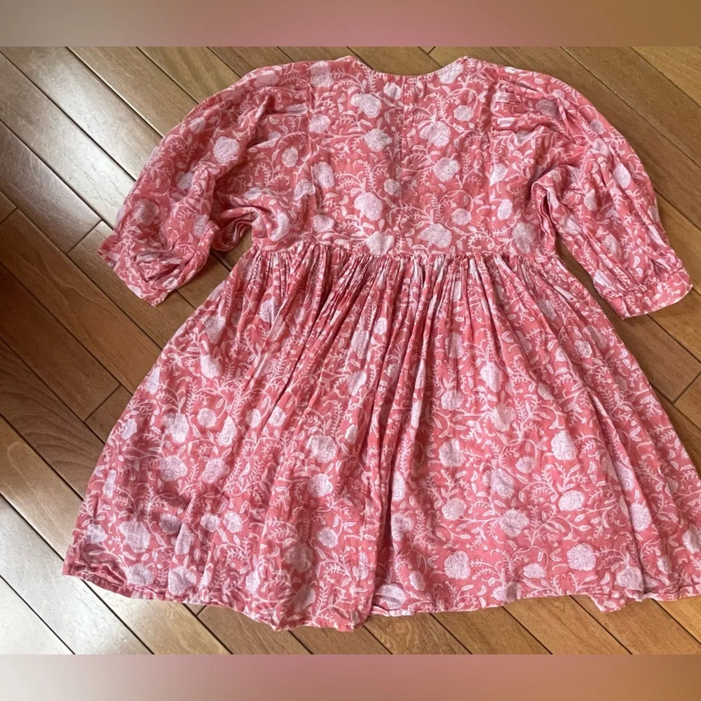 Dolma Raya Floral Mini Dress Small Pink Boho Tassel Tie Peasant Tunic - Picture 4 of 12